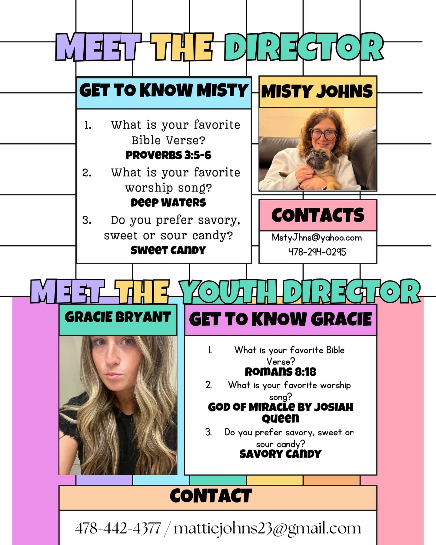 Meet our Central Georgia Young Women's Vida Nueva #51 Director Misty Johns and Youth Director Gracie Bryant.

Please be in prayer as we start to have our meetings in preparation of the weekends.